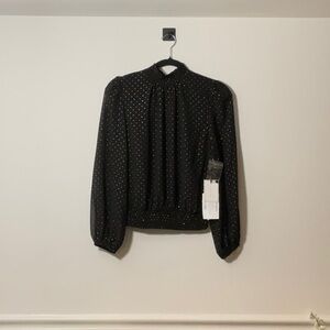 1. State Black Pleated Long Sleeve Blouse